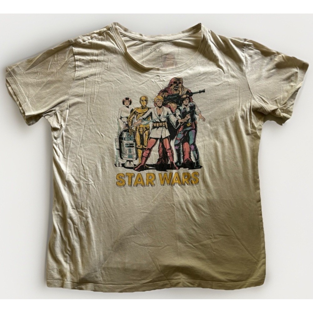 Star Wars Graphic T-Shirt‎ Womens XL Cream Vintage Comic Art Double Sided Tee